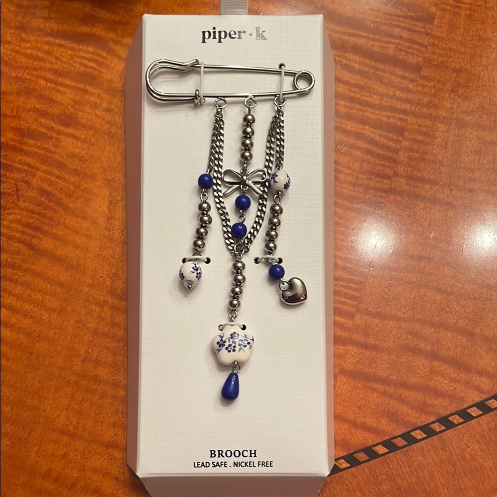 Piper Silver and Blue Cascading Chain Brooch